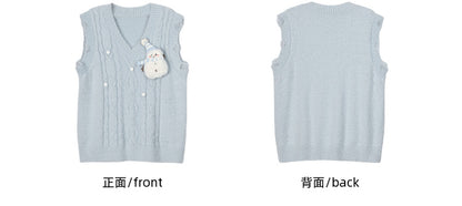 Cute Snowman Adorned Blue V-neck Mohair Vest