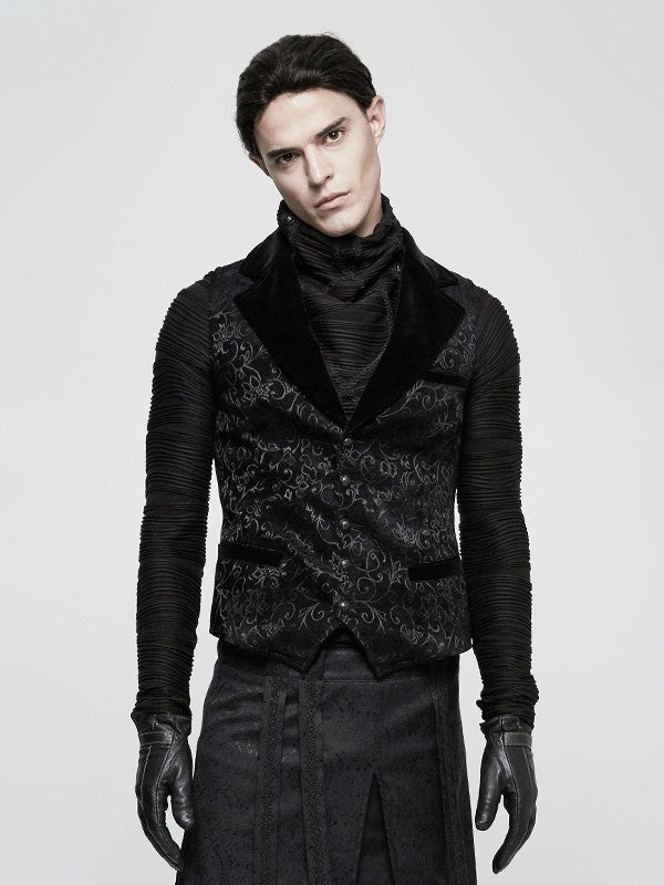 Black Vest Jacquard Steampunk Men's Vintage