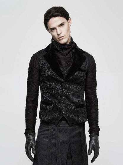 Black Vest Jacquard Steampunk Men's Vintage