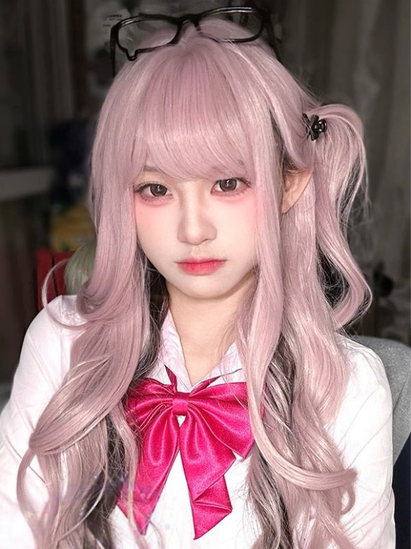 Wavy 65CM Black Air Wig Bangs Highlight Pink with