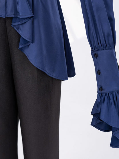 Shimmering Black High-Rise Ouji Pants with Silver Cross Buttons - DevilInspired Exclusive Collection