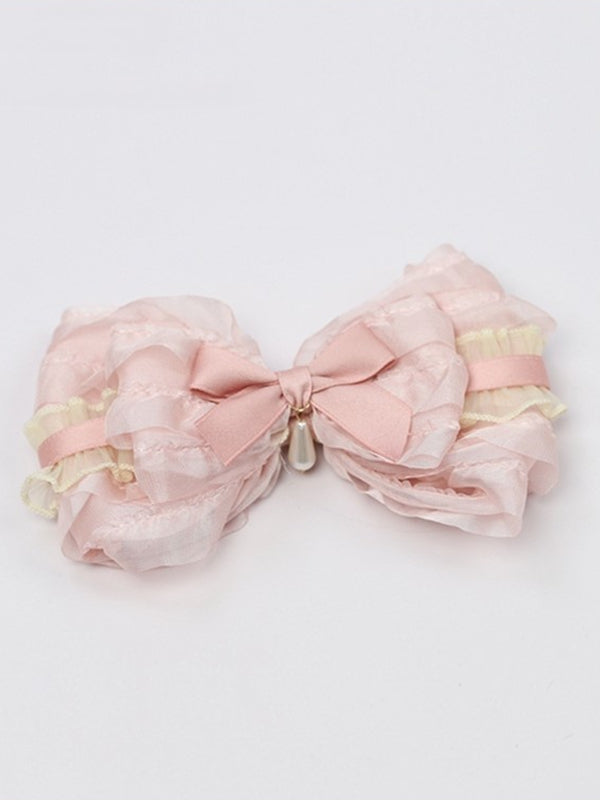 mit Schleife Layered Accent Haarspange Perle Lolita Sweet Pink