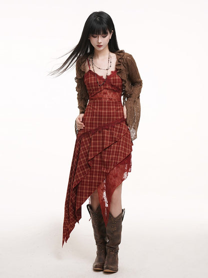 Coffee Punk Ruffled with Cardigan Fitted Slit Collar Cuffs