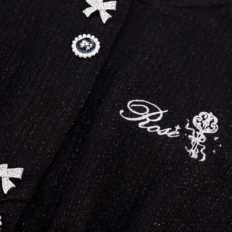 Sleeve And Black Knit Long Lace Details Fashion Kawaii Top With Gothic Embroidery