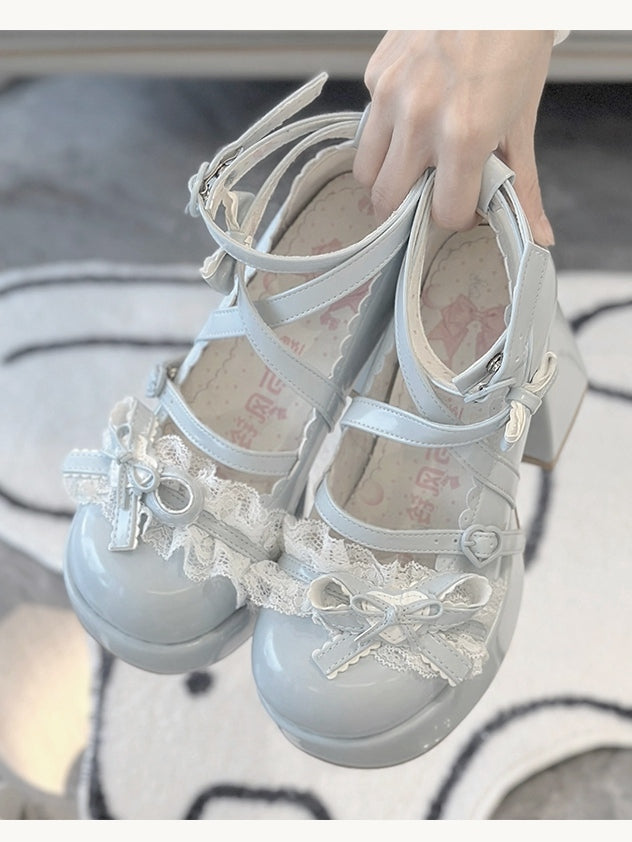 – Shoes Sweet Toe Lolita High-heel Blue Round