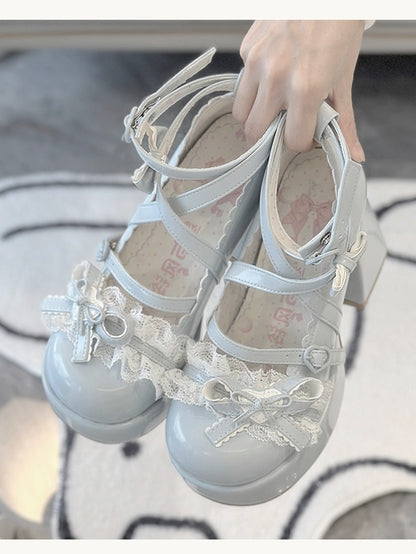 – Shoes Sweet Toe Lolita High-heel Blue Round