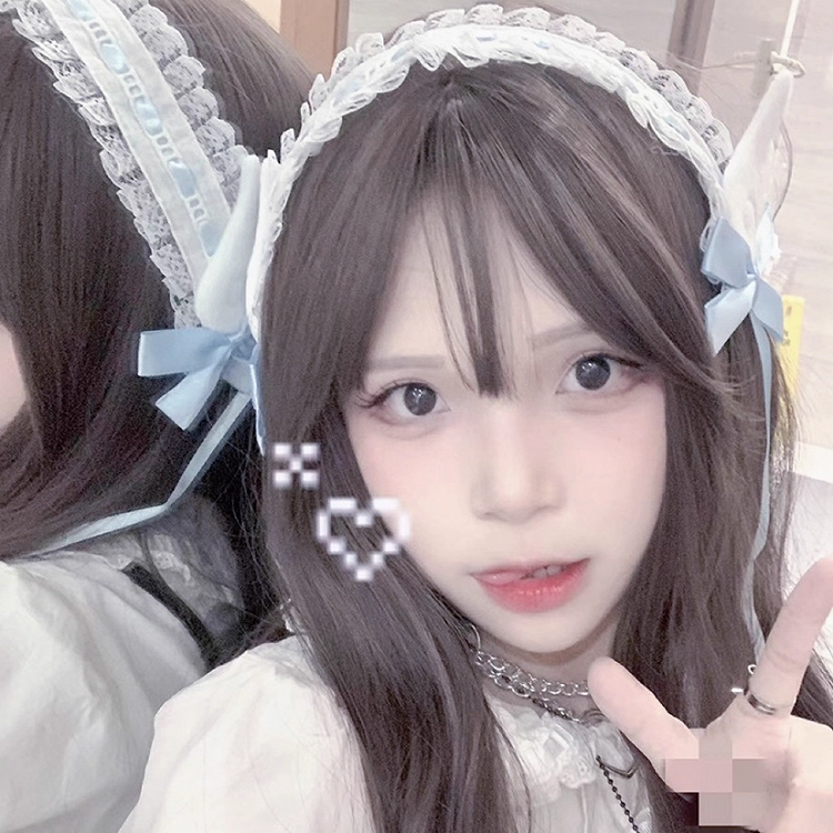 Jirai Kei Light Lace Hairband with Blue Plush Angel Wings Bow Ruffled