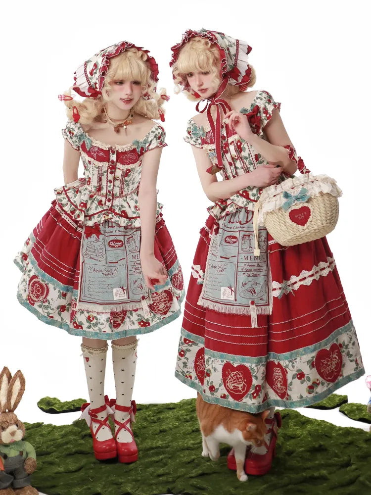 Red Apple Print Country Lolita Triangle Scarf