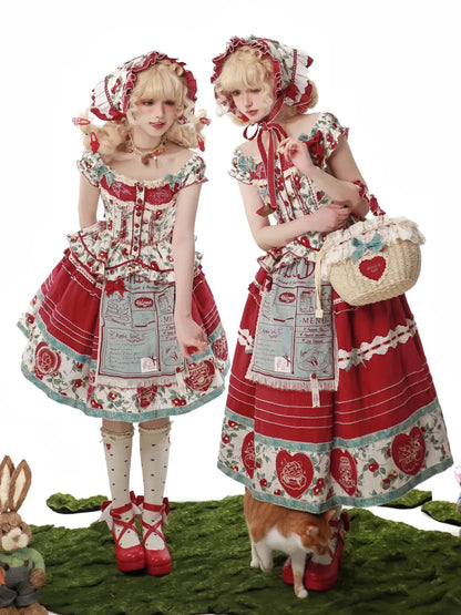 Red Apple Print Country Lolita Triangle Scarf