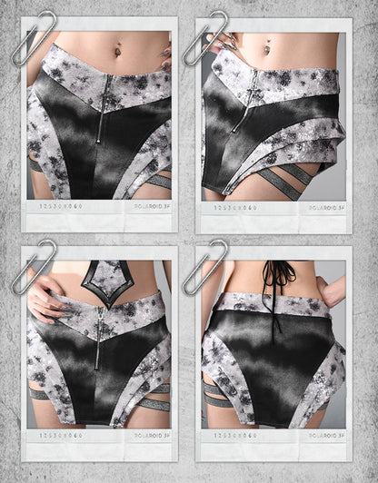 ファッションアシンメトリースコートY3K未来的な黒と銀のローウエストサイドゴムバンドサイバーパンク