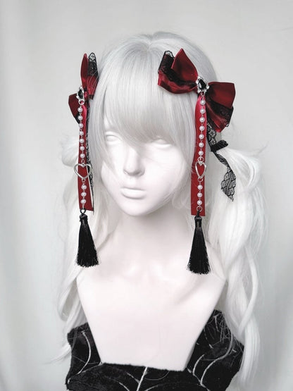 Akzente Haarspangen mit Perlenkette Jirai Kei Farben Spitze Schleife Strass 3