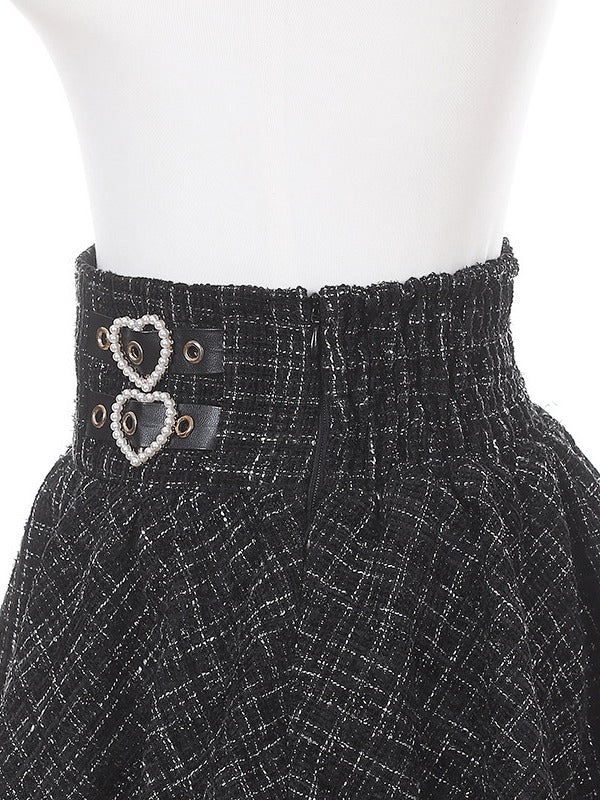 Black Jirai Kei Tweed Skirt for Autumn/Winter Season - Puppet Bombs