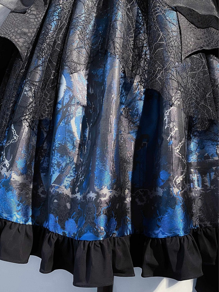 Blue with Layered Dress Irregular Lolita Gothic Overlay JSK Black