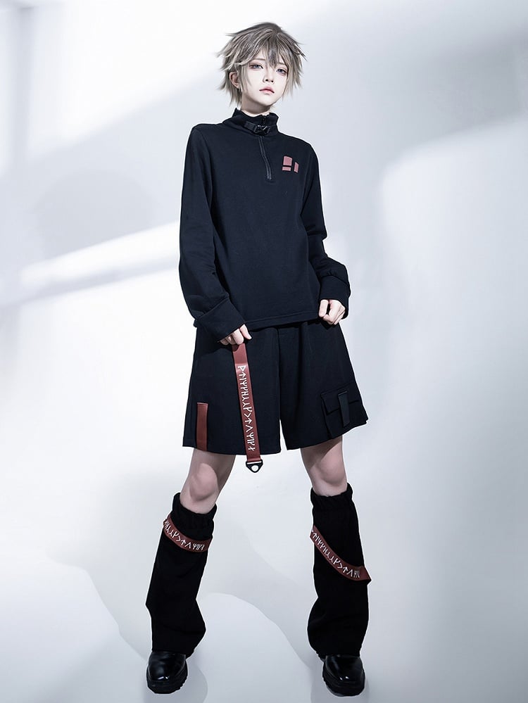 Ouji Shorts Rot Techwear Fashion Strappy und Schwarz