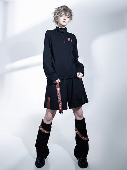 Ouji Shorts Rot Techwear Fashion Strappy und Schwarz