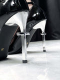 Design Heel Cross High Pointed Heels Toe Clearance-Size Gothic Black 40