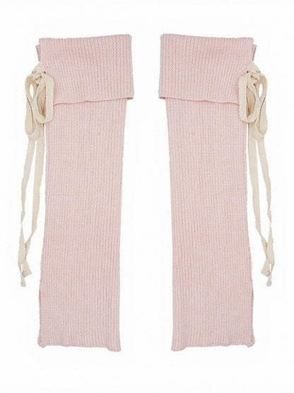 5-Color Ribbed Leg Warmers with Strap Bowknot Details - ModaSwings