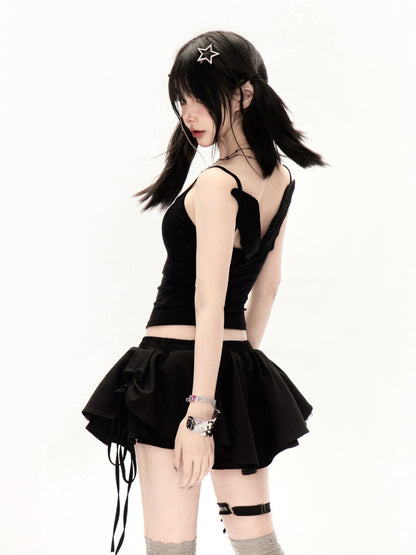 Waist Mini Tiered Skirt Black Low