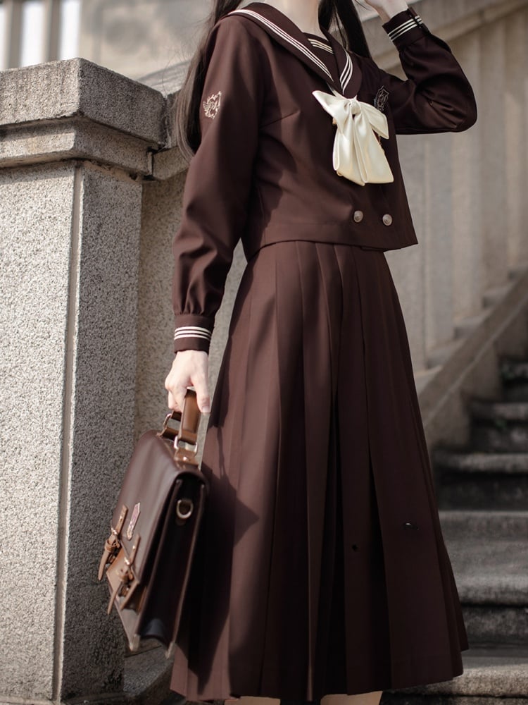 ブラウンセーラーカラー長袖トップスJK制服