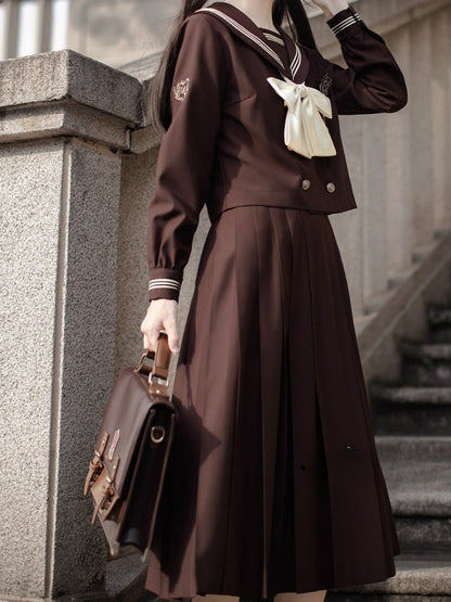 ブラウンセーラーカラー長袖トップスJK制服