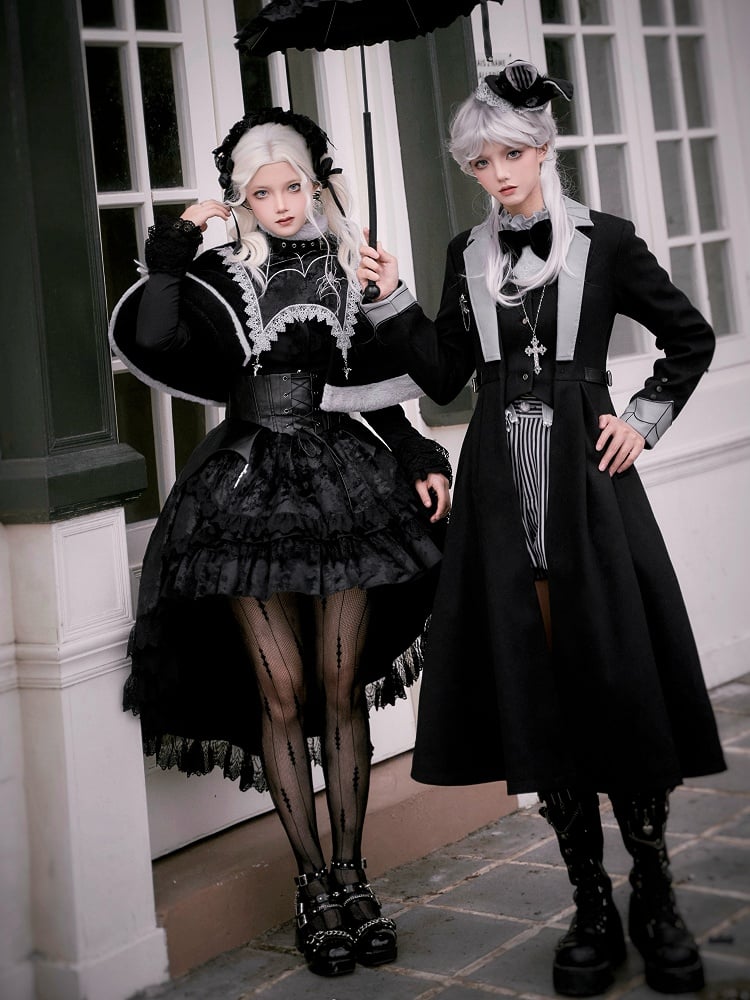 Gothic Lolita Cape with Spiderweb Pattern and Cross Charms