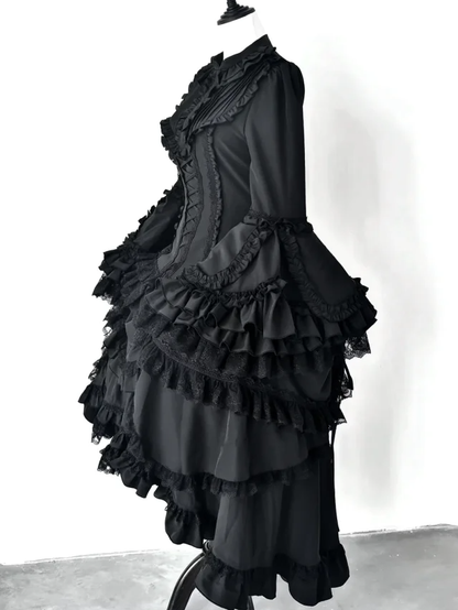 Ruffle Aristocrat Gothic Black Drawstring Layered Lolita High-low Skirt