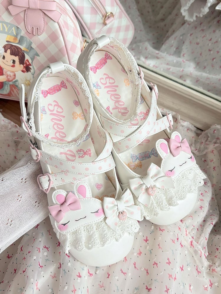 Design Details Pattern Crisscross Lace Applique Shoes Trim Sweet Polka-dot Lolita White Bowknot Bunny