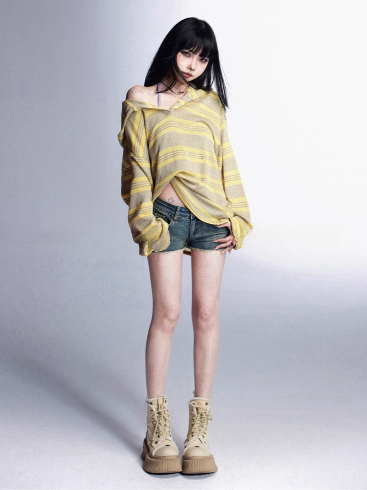 Loose Protection Gelb/Schwarzes Sonnentop mit Kapuze