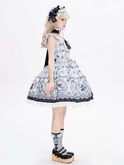 不思議の国のアリステーマのバニースイートロリータジャンパープリントスカートとアリスキティドレス