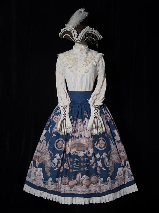 Rock Korsett Print Blau Schiff Lolita Gürtel Pirat Dunkle Taille