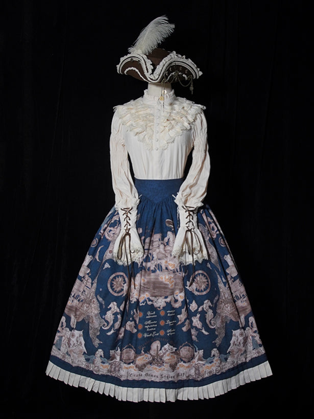 Waist Belt Corset Dark Ship Lolita Skirt Pirate Print Blue