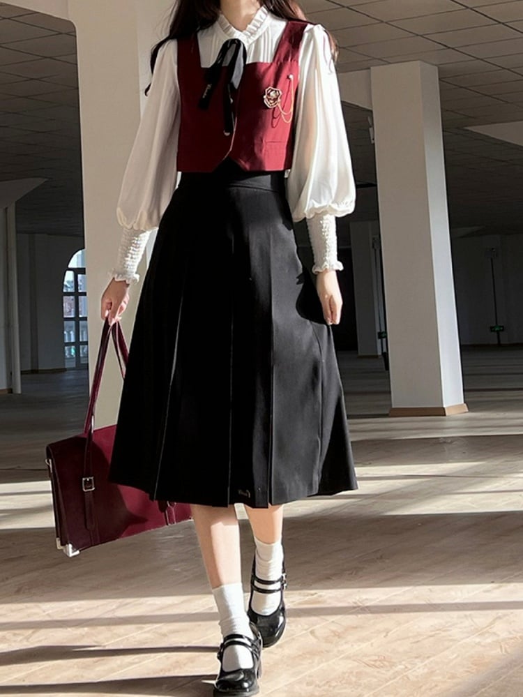 Elegant Waistcoat with Gold-tone Button Placket Red White /