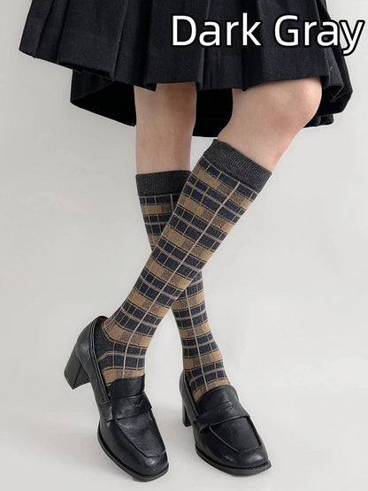 Retro Calf (5 Colors) Plaid Socks British