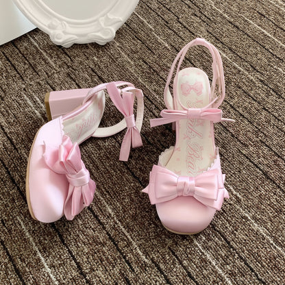 Lolita Butterfly Vow Satin Block Heel Sandals – Sweet Bow Heels