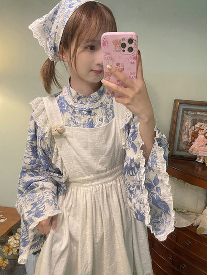 スカラップアイレットトリムフローラルトライアングルスカーフ