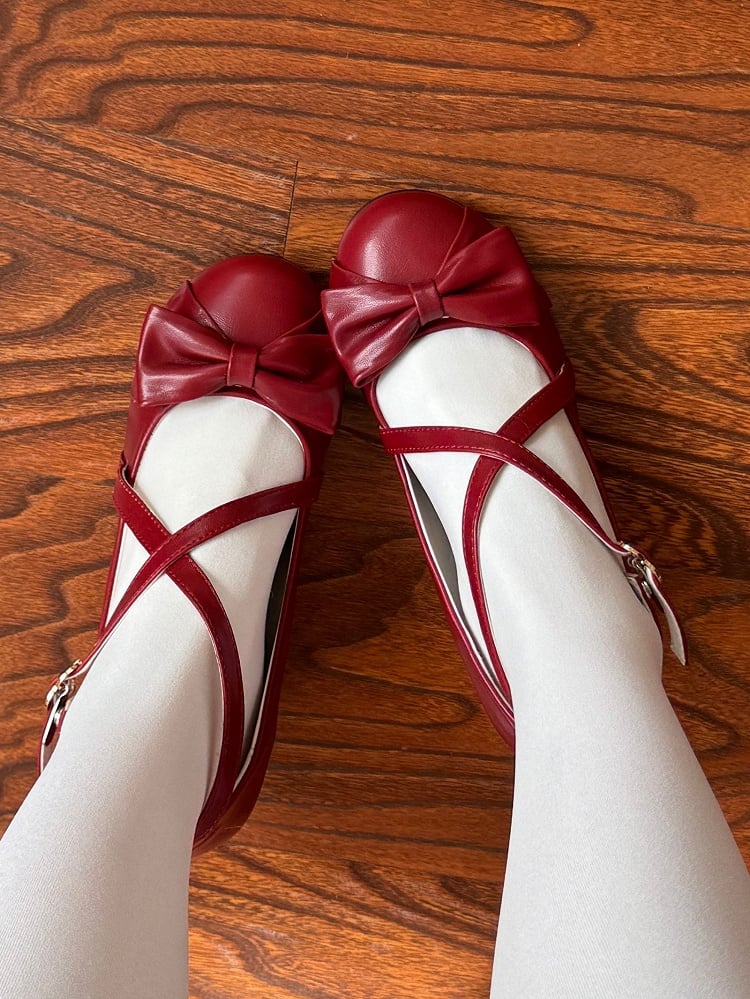 Lolita Top at Elegant Straps Janes Wine Mid-heel Mary Crossed Bow Red in