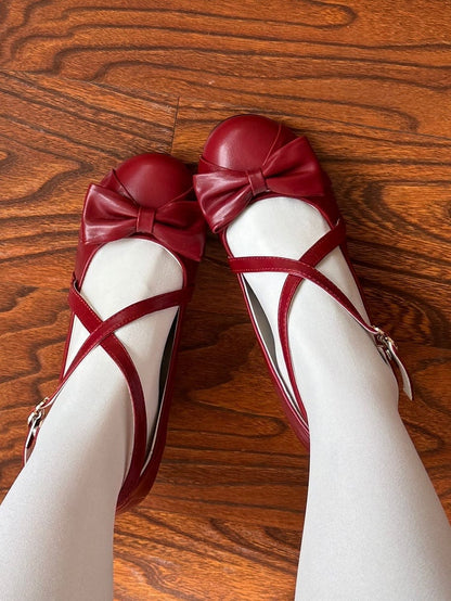 Lolita Top at Elegant Straps Janes Wine Mid-heel Mary Crossed Bow Red in