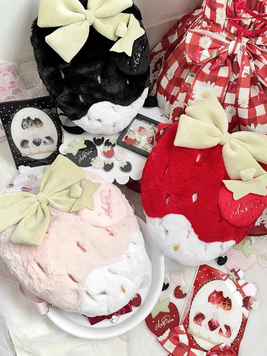 Red Black Pink Plush / Strawberry Backpack