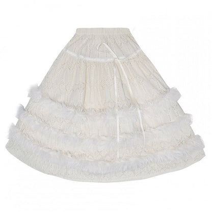 Tea Length Tiered Skirt with Plush Accents and Lace Trim Black/White