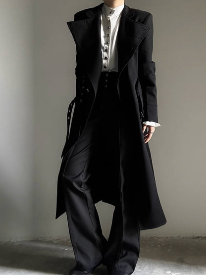 Wear Collar Ouji with Convertible Versatile - Black Open Trench or Coat Lolita Cinched
