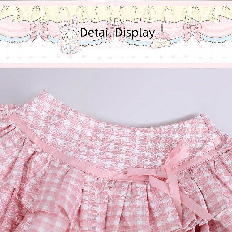 Pink Gingham Sweet Tiered Ruffle Skirt with Integrated Shorts - serendipity
