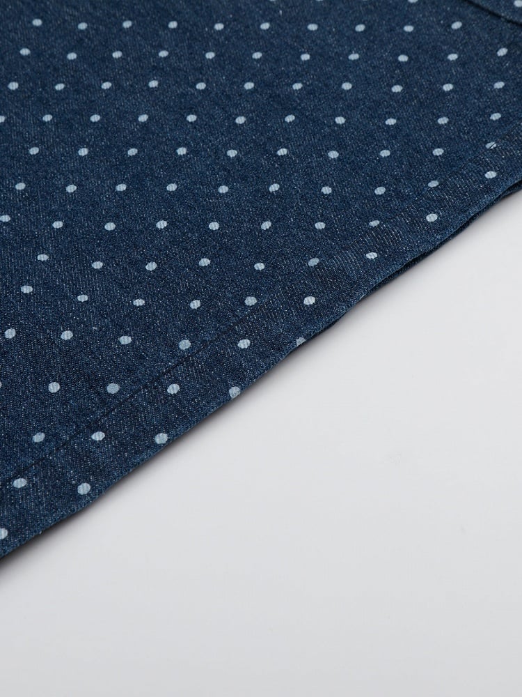 Dark Blue Wide Leg Denim Shorts with Polka Dot Pattern - Languid Park