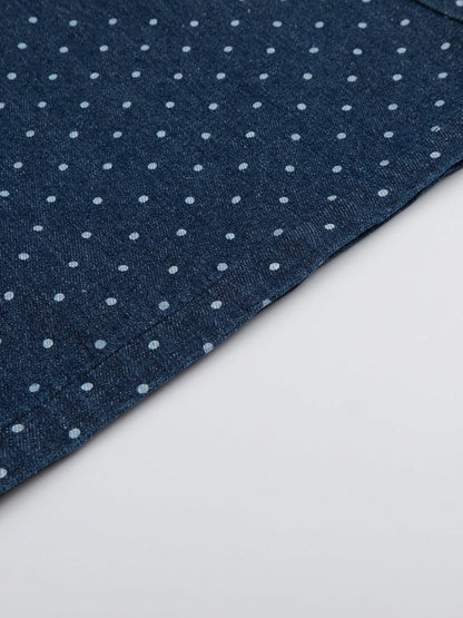 Dark Blue Wide Leg Denim Shorts with Polka Dot Pattern - Languid Park