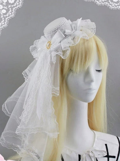 Gothic Lace Bow Mini Hat with Veil - Post-2000 Gift Shop
