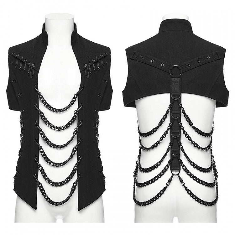 Abyss Chain Stand-Collar Black Men's Punk Vest - Punk Rave