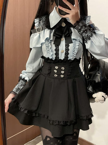 Black Kei Jirai Skirt Tiered Waist High