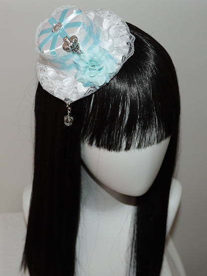 帽子のトリム、クラウンデザイン、レース、ブルー/ピンクの花柄、ミニ装飾