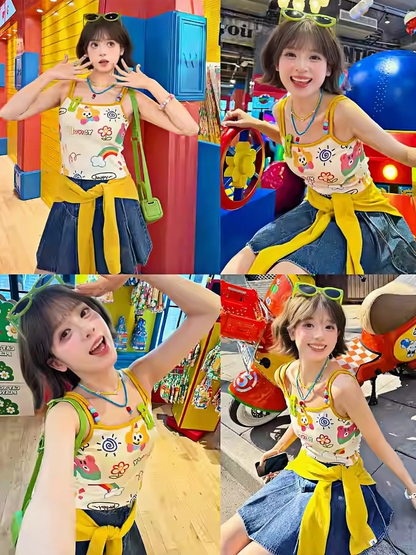 Decora Kei Colorful Cartoon Print Cami Top