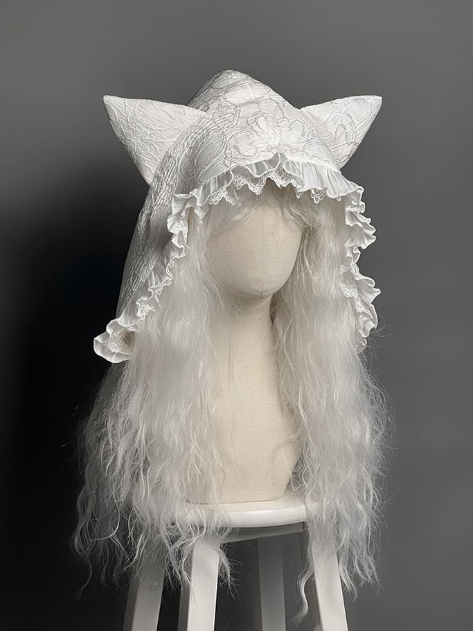 / フード 猫耳 ホワイト ブラック レッド