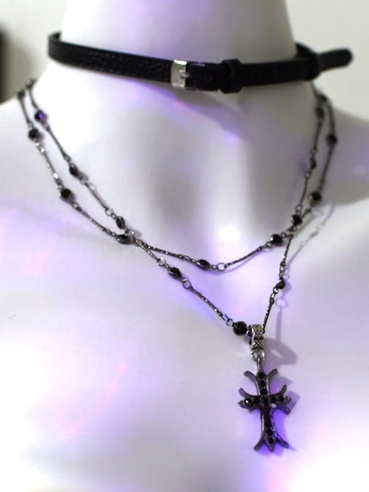 Halskette Charm Schnalle Cyberpunk + Choker Schwarzes Kreuz
